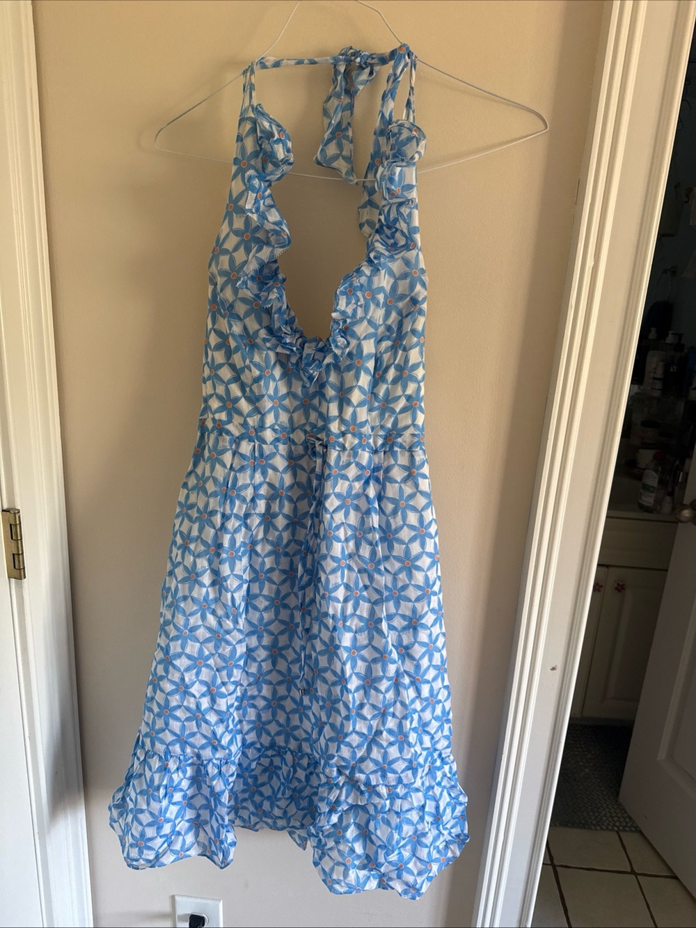 Lilly Pulitzer Blue and White Halter Midi Dress